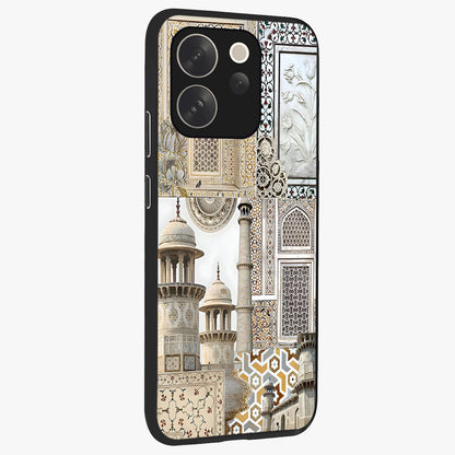 Mughal Marble Legacy Glass Case upright view showcasing ornate Mughal design with luxurious traditional theme.