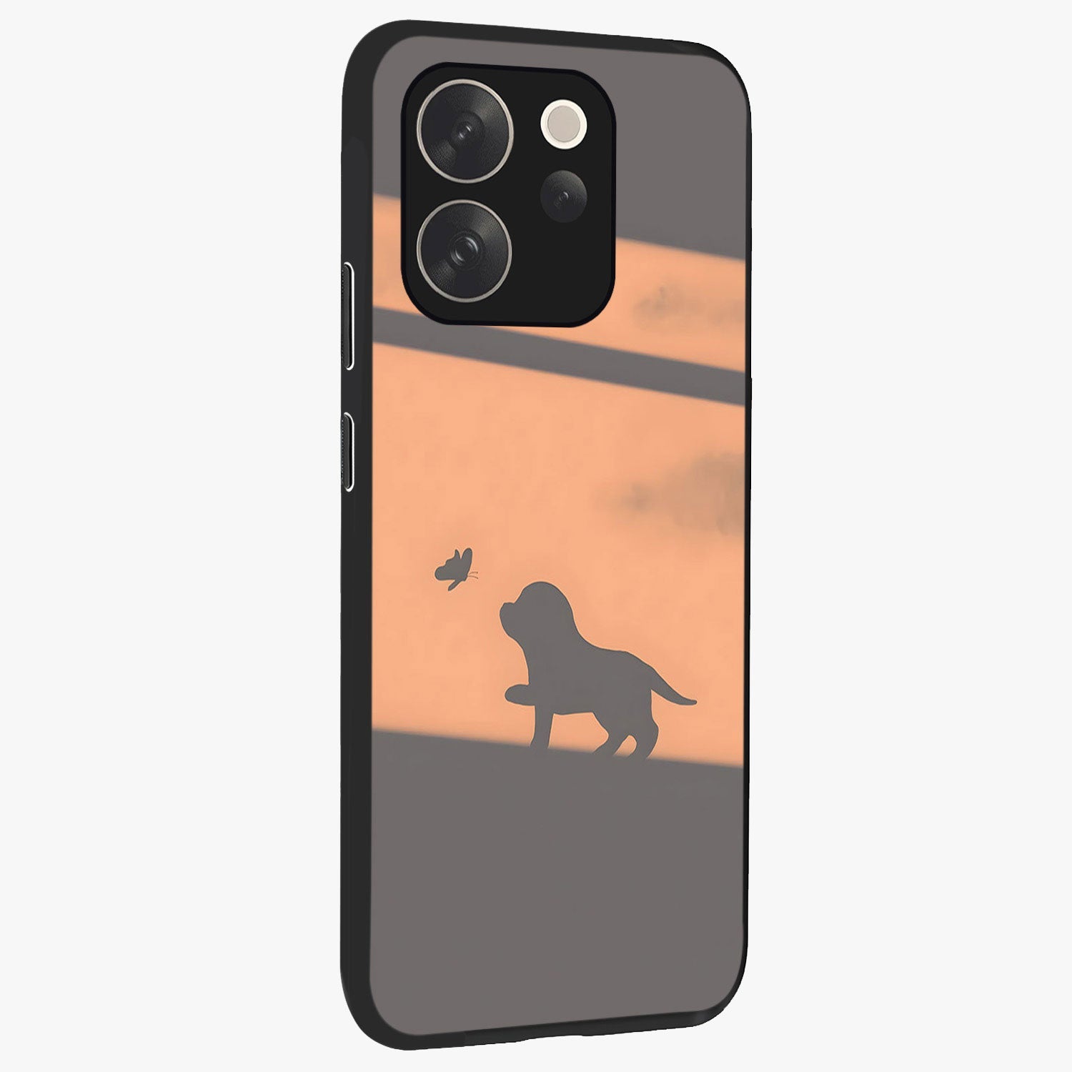 Puppy Shadow Art Glass Case upright view showcasing charming puppy artwork with creative silhouette theme.