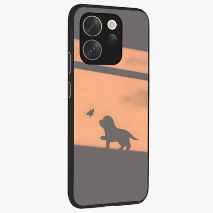 Puppy Shadow Art Glass Case upright view showcasing charming puppy artwork with creative silhouette theme.