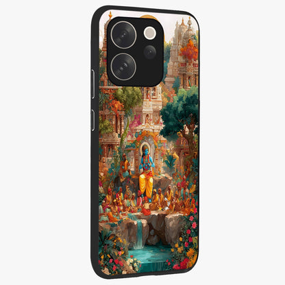Sacred Sunlight Gods Glass Case upright view showcasing glowing divine artwork with sacred mythological theme.