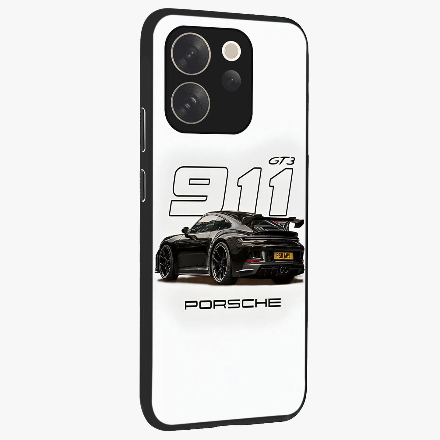 Turbo Legacy Icon Glass Case upright view showcasing bold racing inspired artwork with classic car theme.