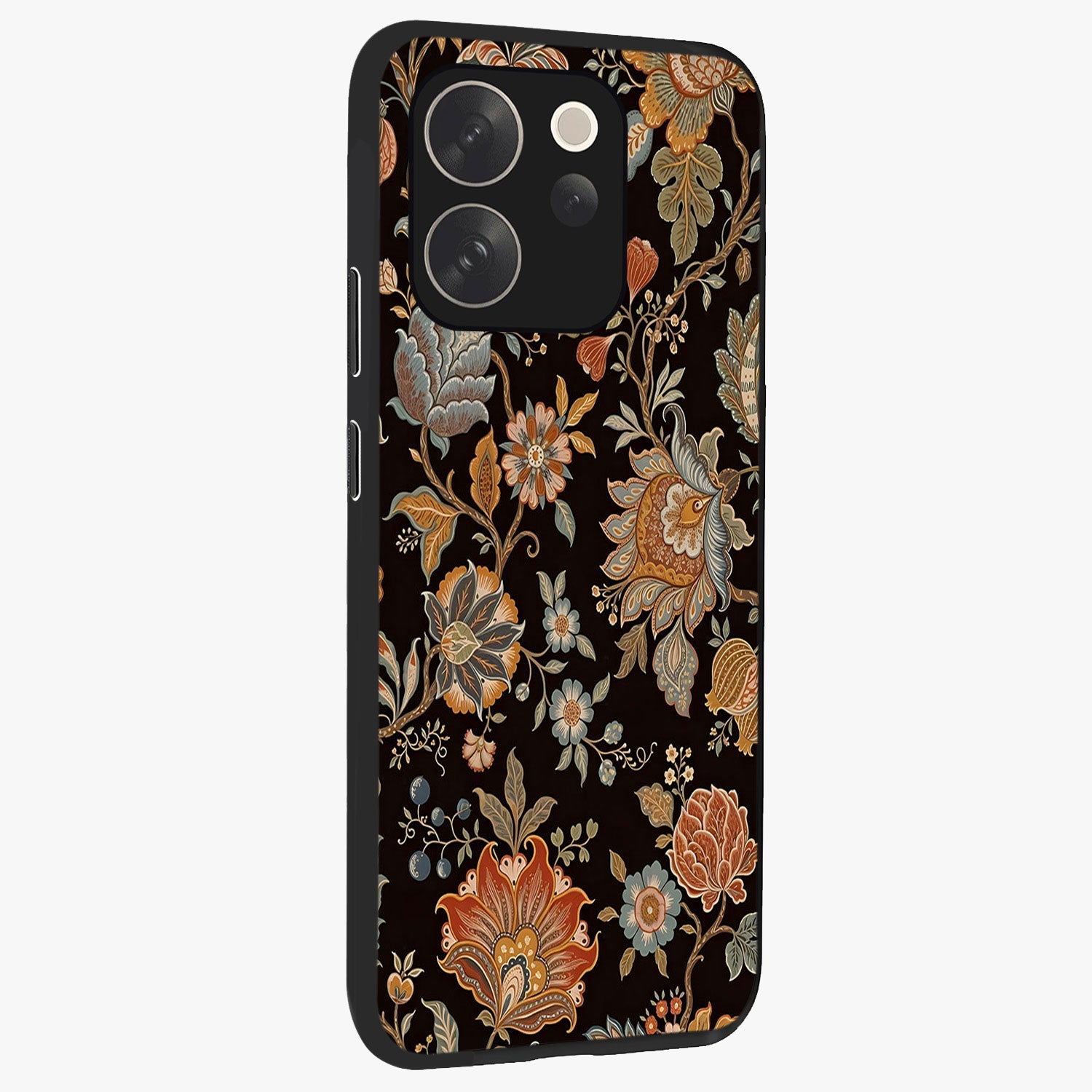 Vintage Floral Dream Glass Case upright view showcasing delicate floral artwork with timeless vintage theme.