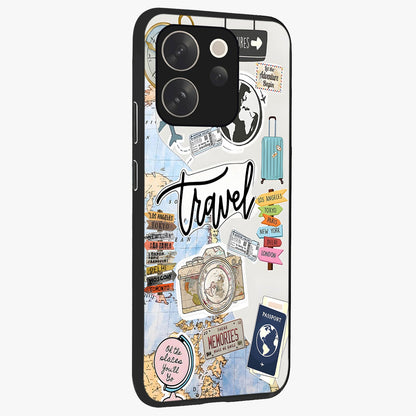 Wanderlust Journal Glass Case upright view showcasing wanderlust inspired artwork with creative exploration theme.