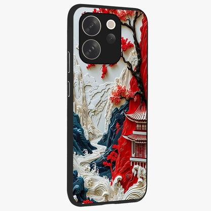 Whispers Of Sakura Waves Glass Case upright view showcasing delicate cherry blossom artwork with elegant nature theme.