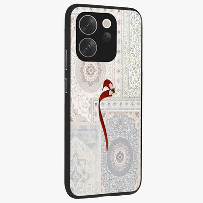White Aesthetic Bow Glass Case upright view showcasing delicate ribbon bow artwork with cute minimalist theme.