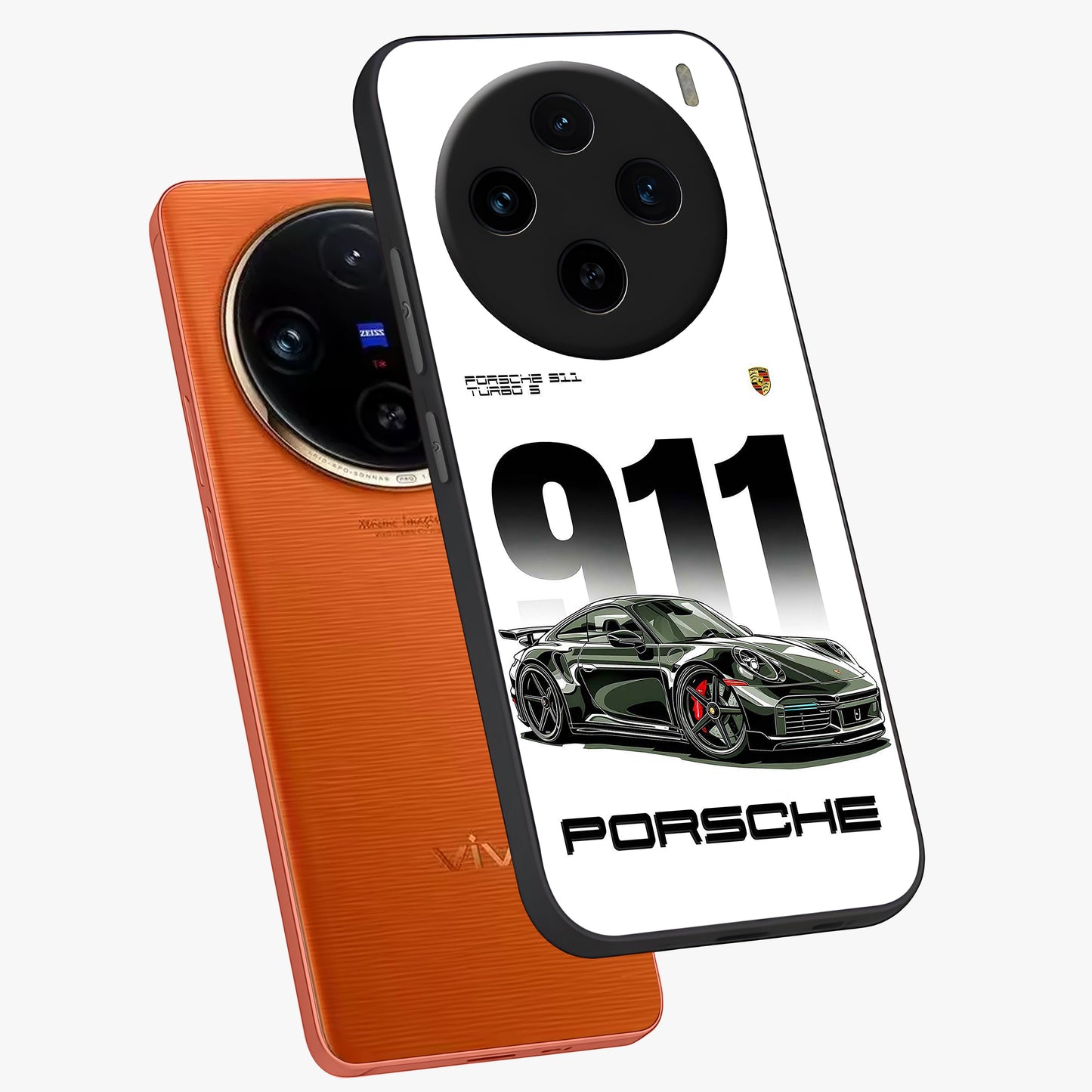 911 Turbo Dominance Glass Case displayed in premium angled mockup highlighting sporty car illustration and sleek glass surface.