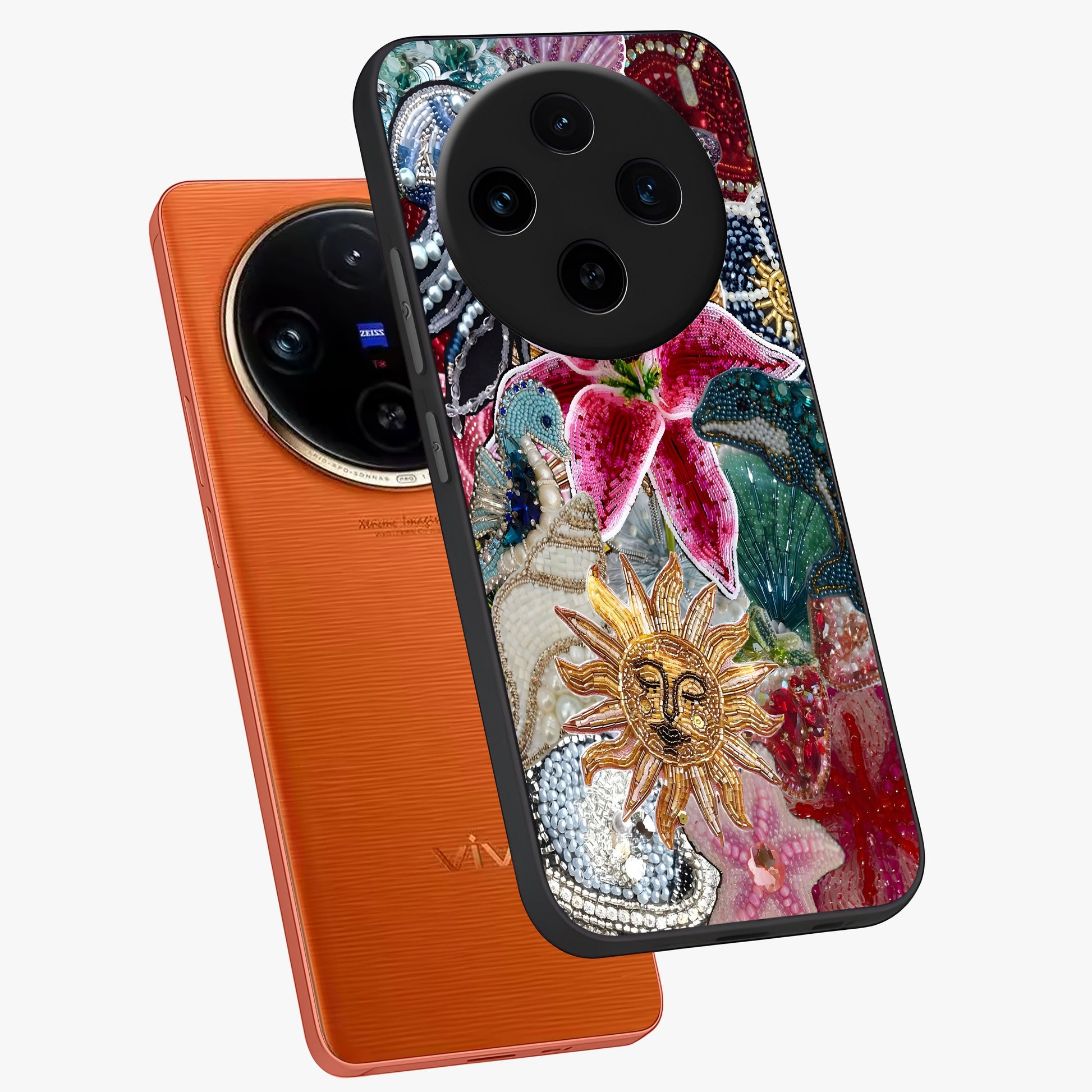 Beaded Garden Fantasy Glass Case displayed in angled mockup highlighting fantasy inspired floral bead pattern.