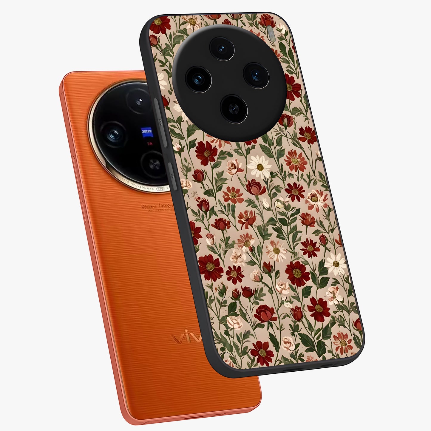 Biege Flower With Leaf Glass Case displayed in angled mockup highlighting minimal floral leaf design and elegant aesthetic.