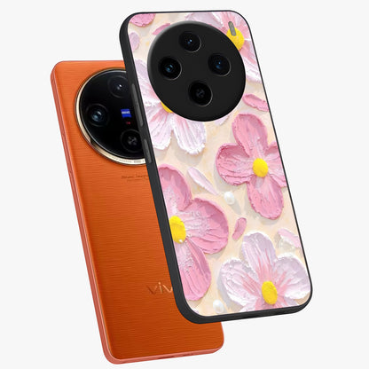 Blush Bloom Texture Glass Case displayed in angled mockup highlighting subtle bloom pattern with aesthetic pastel design.