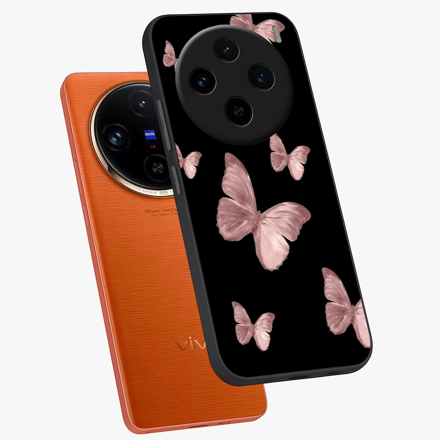 Butterfly Pattern Glass Case displayed in angled mockup highlighting delicate butterfly design and aesthetic pattern style.
