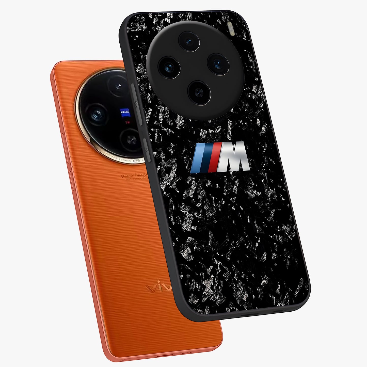 Carbon Speed Mark Glass Case displayed in angled mockup highlighting racing inspired carbon design and sleek aesthetic style.