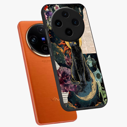 Celestial Black Cat Glass Case displayed in angled mockup highlighting cosmic black cat design with celestial aesthetic.