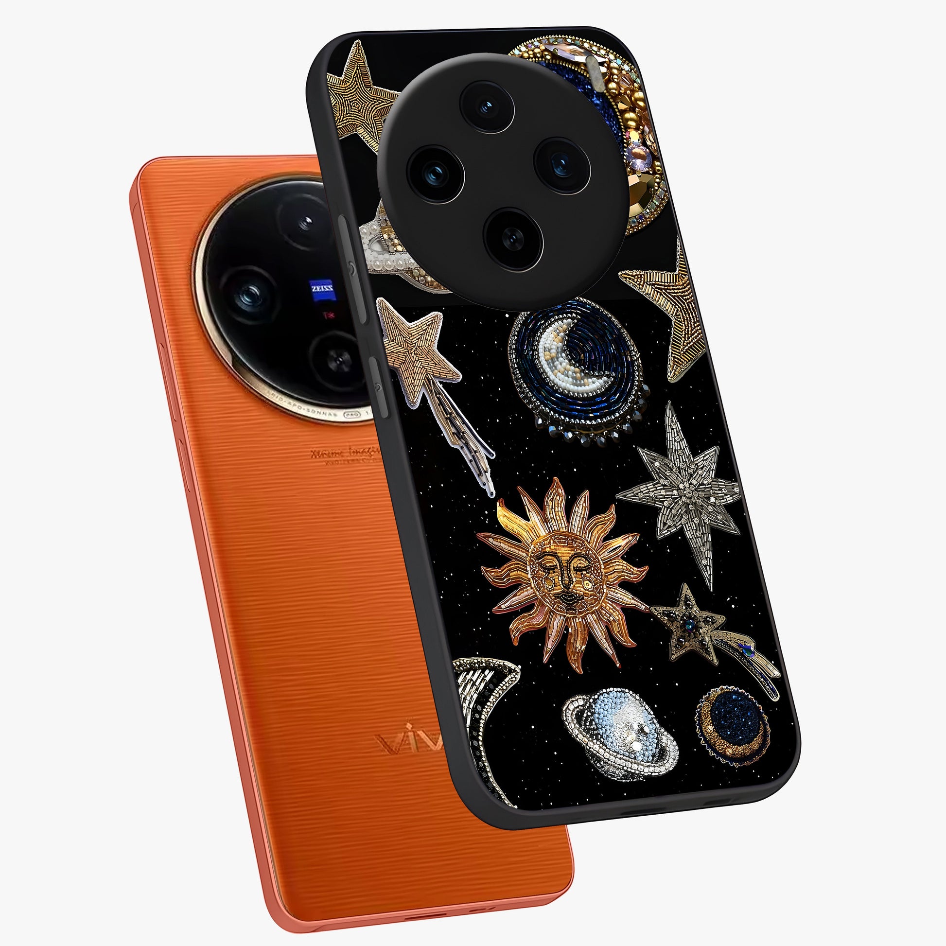 Celestial Gem Constellations Glass Case displayed in angled mockup highlighting gemstone inspired constellation design.