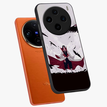 Crimson Crow Ascension Glass Case displayed in angled mockup highlighting powerful crow illustration with dark crimson aesthetic.