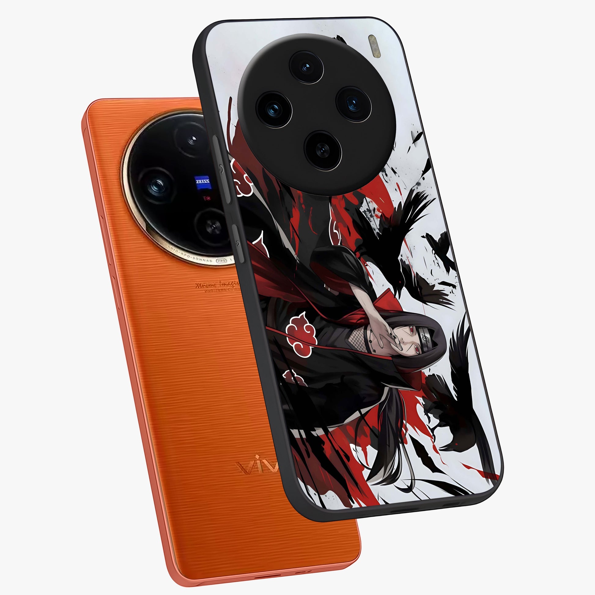 Crimson Crow Illusion Glass Case displayed in angled mockup highlighting mysterious crow graphic with dark aesthetic style.