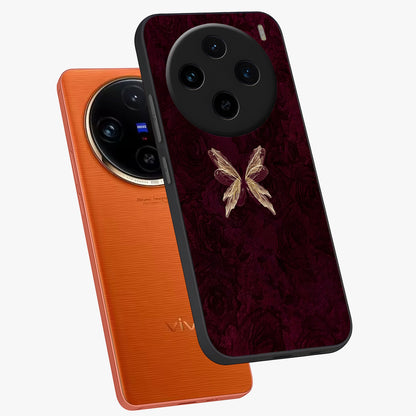 Crimson Fade Butterfly Glass Case displayed in angled mockup highlighting elegant butterfly design with crimson gradient aesthetic.