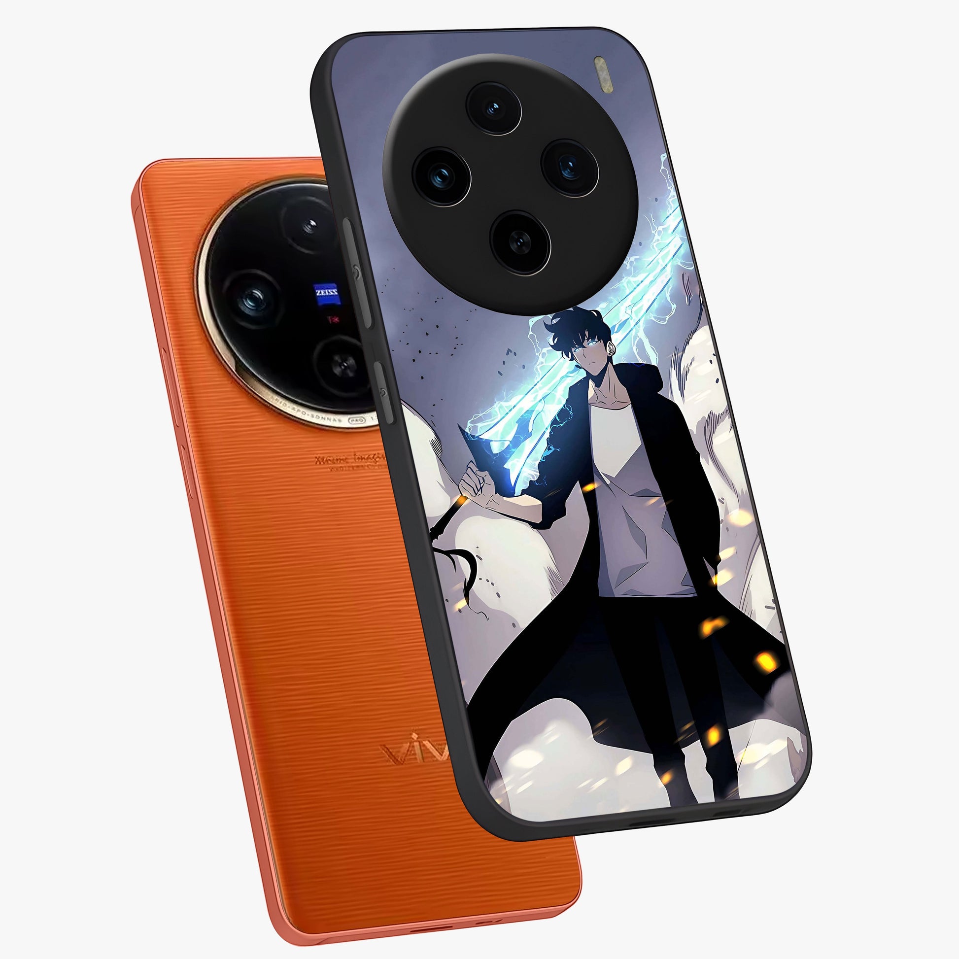 Dark Lightning Anime Warrior Glass Case displayed in angled mockup highlighting powerful lightning themed anime illustration.