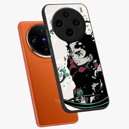 Demon Slayer Glass Case displayed in angled mockup highlighting dramatic anime character design with action aesthetic.