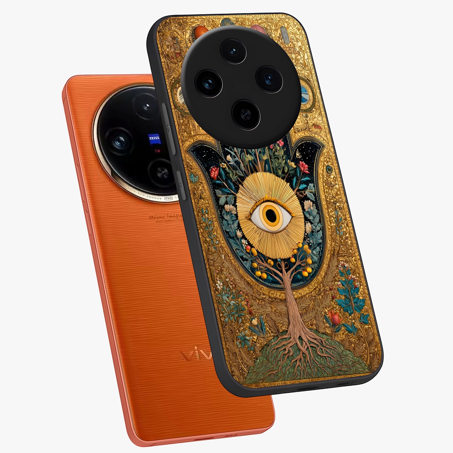 Ethereal Evil Eye Glass Case displayed in angled mockup highlighting protective evil eye symbol with spiritual aesthetic design.