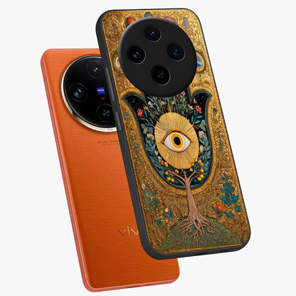 Ethereal Evil Eye Glass Case displayed in angled mockup highlighting protective evil eye symbol with spiritual aesthetic design.