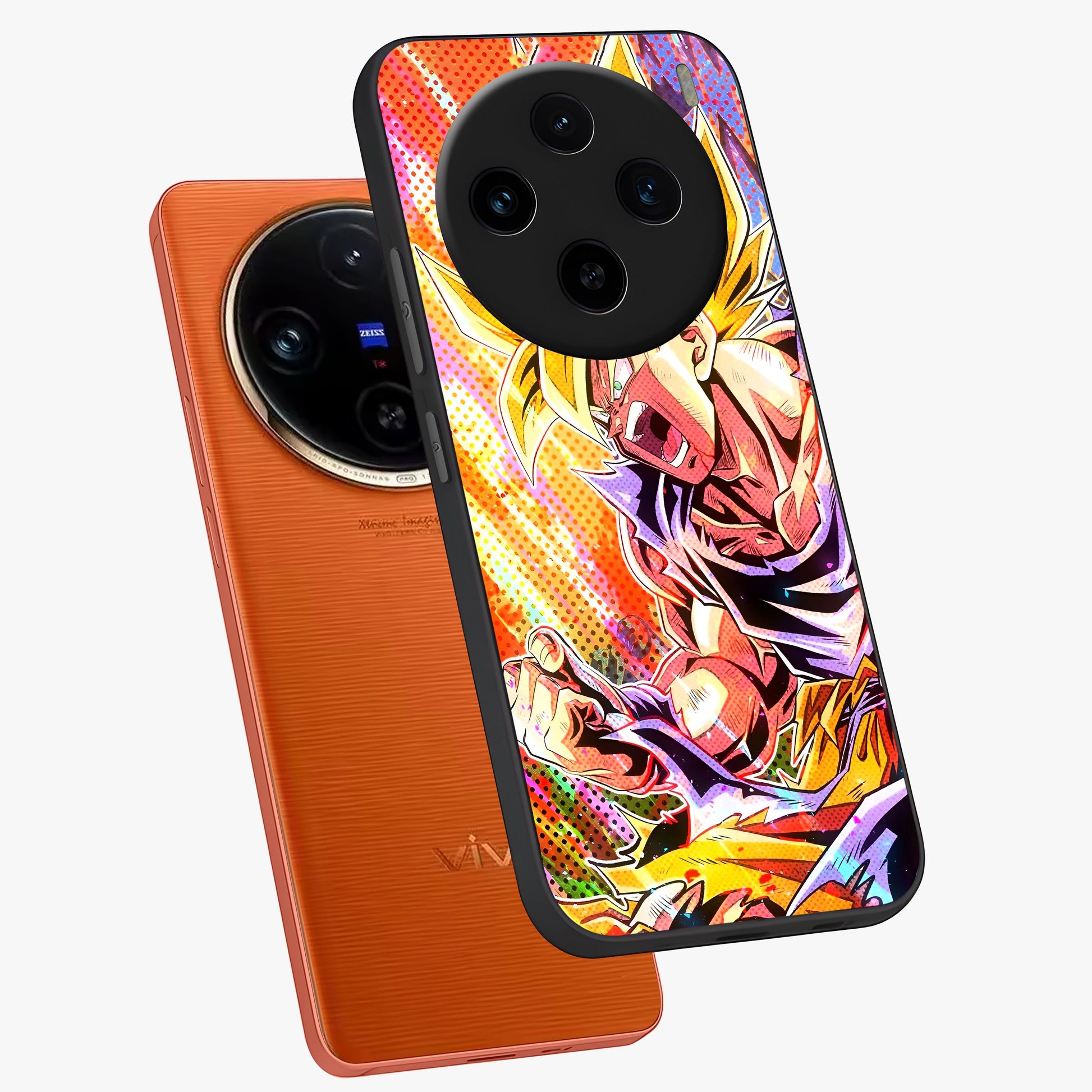 Firing Goku Glass Case displayed in angled mockup highlighting dynamic anime character design with action aesthetic.