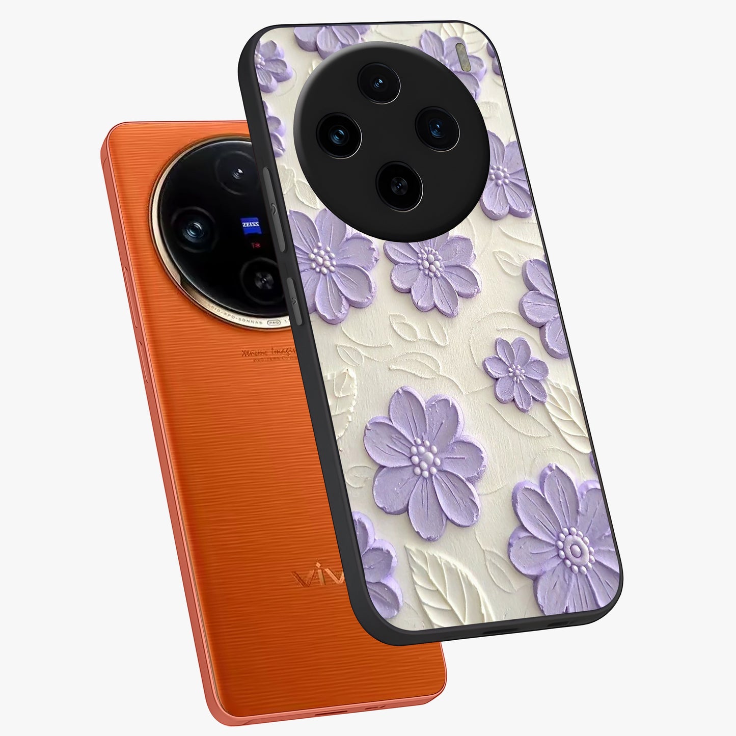 Floral Wall Art With Purple Flowers Glass Case displayed in angled mockup highlighting vibrant purple floral illustration with artistic aesthetic.