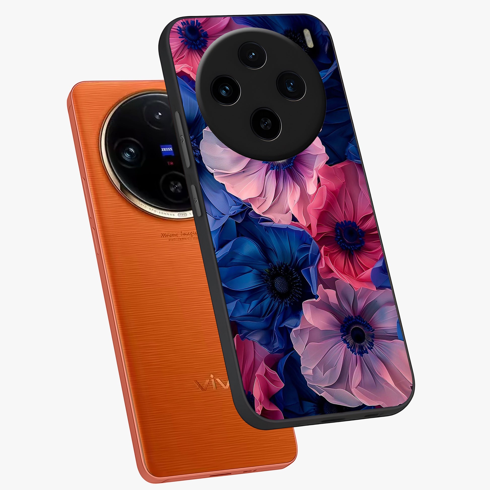 Flower Paper Art Pattern Glass Case displayed in angled mockup highlighting layered paper flower design with artistic aesthetic.