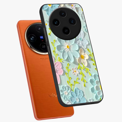 Frosted Petal Garden Glass Case displayed in angled mockup highlighting delicate flower petal design with calm garden aesthetic.