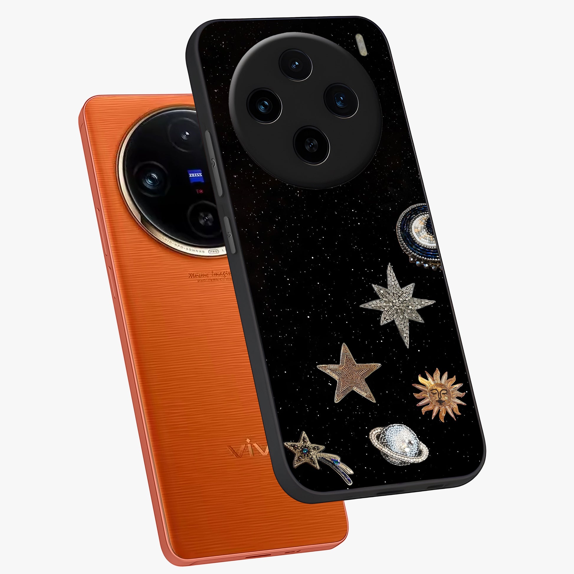 Galactic Charm Glow Glass Case displayed in angled mockup highlighting luminous galaxy inspired design with dreamy aesthetic.