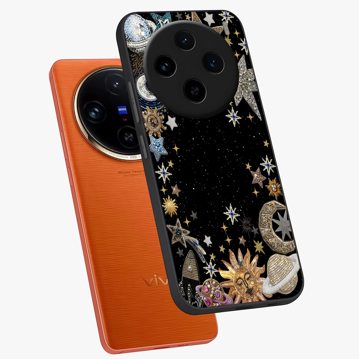 Galactic Jewel Stars Glass Case displayed in angled mockup highlighting shining celestial star design with cosmic aesthetic style.