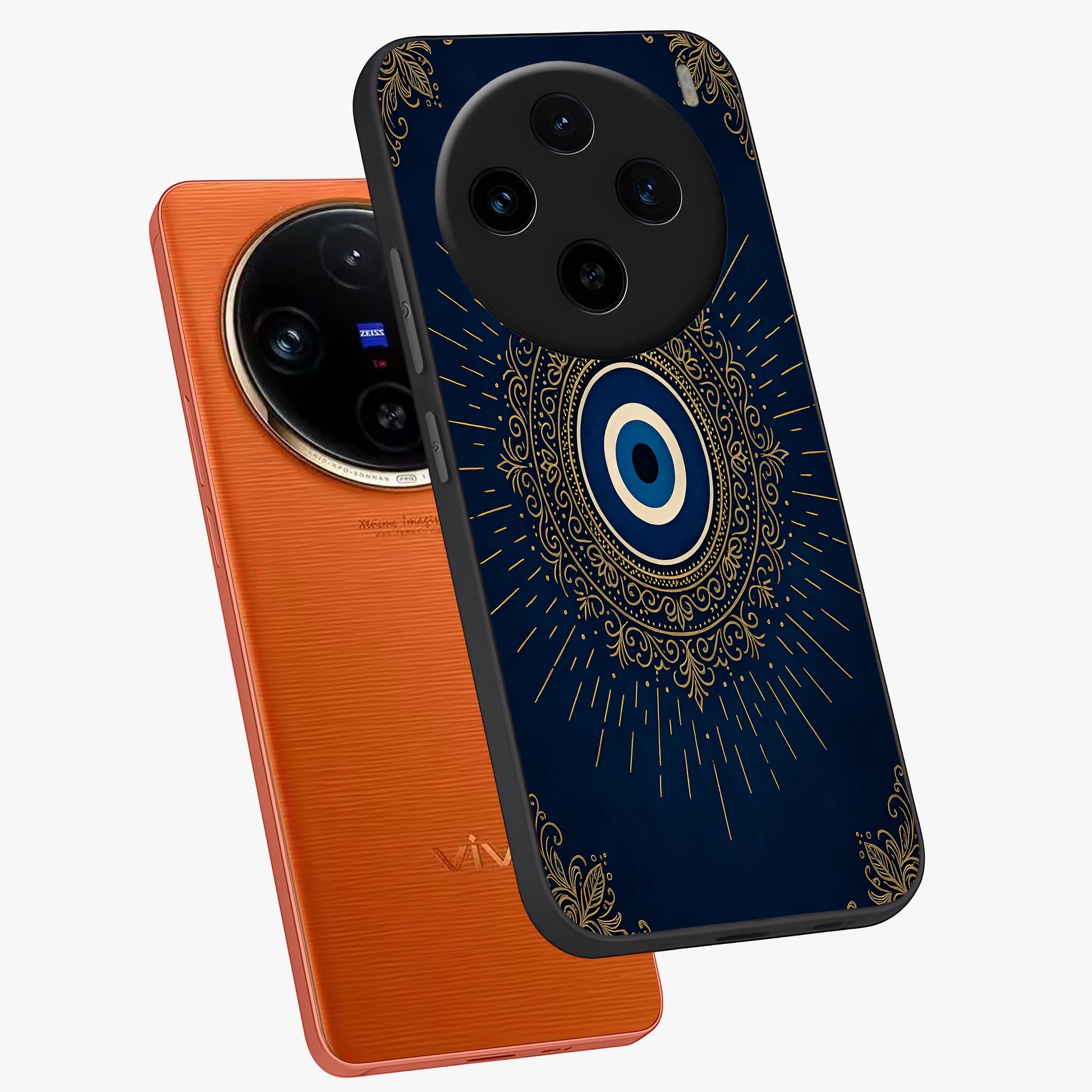 Golden Celestial Charm Glass Case displayed in angled mockup highlighting sparkling cosmic charm design with celestial aesthetic.
