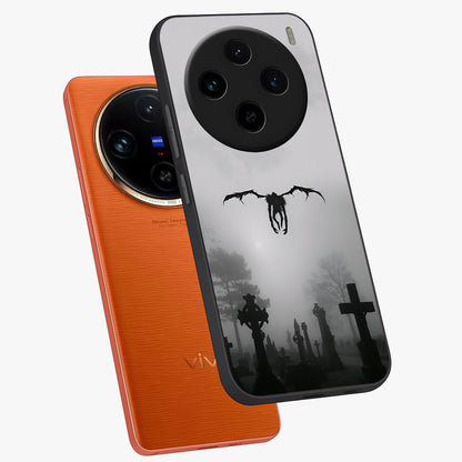 Graveyard Shadow Descent Glass Case displayed in angled mockup highlighting eerie shadow illustration with gothic aesthetic.