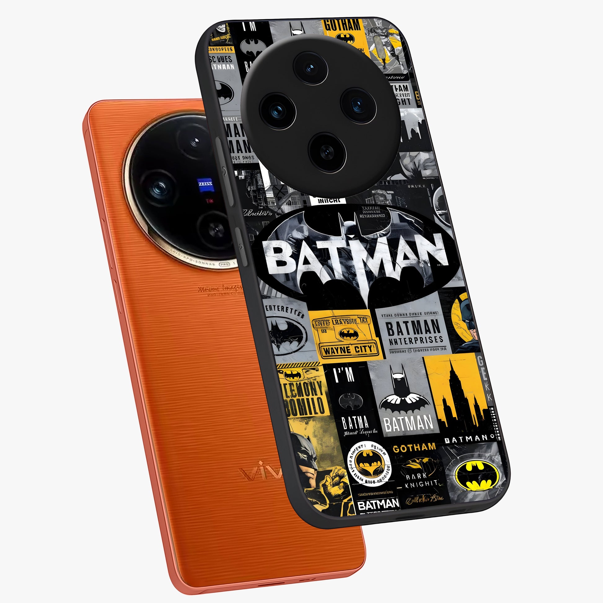 Knight Gotham Rise Glass Case displayed in angled mockup highlighting powerful knight silhouette design with dramatic aesthetic.