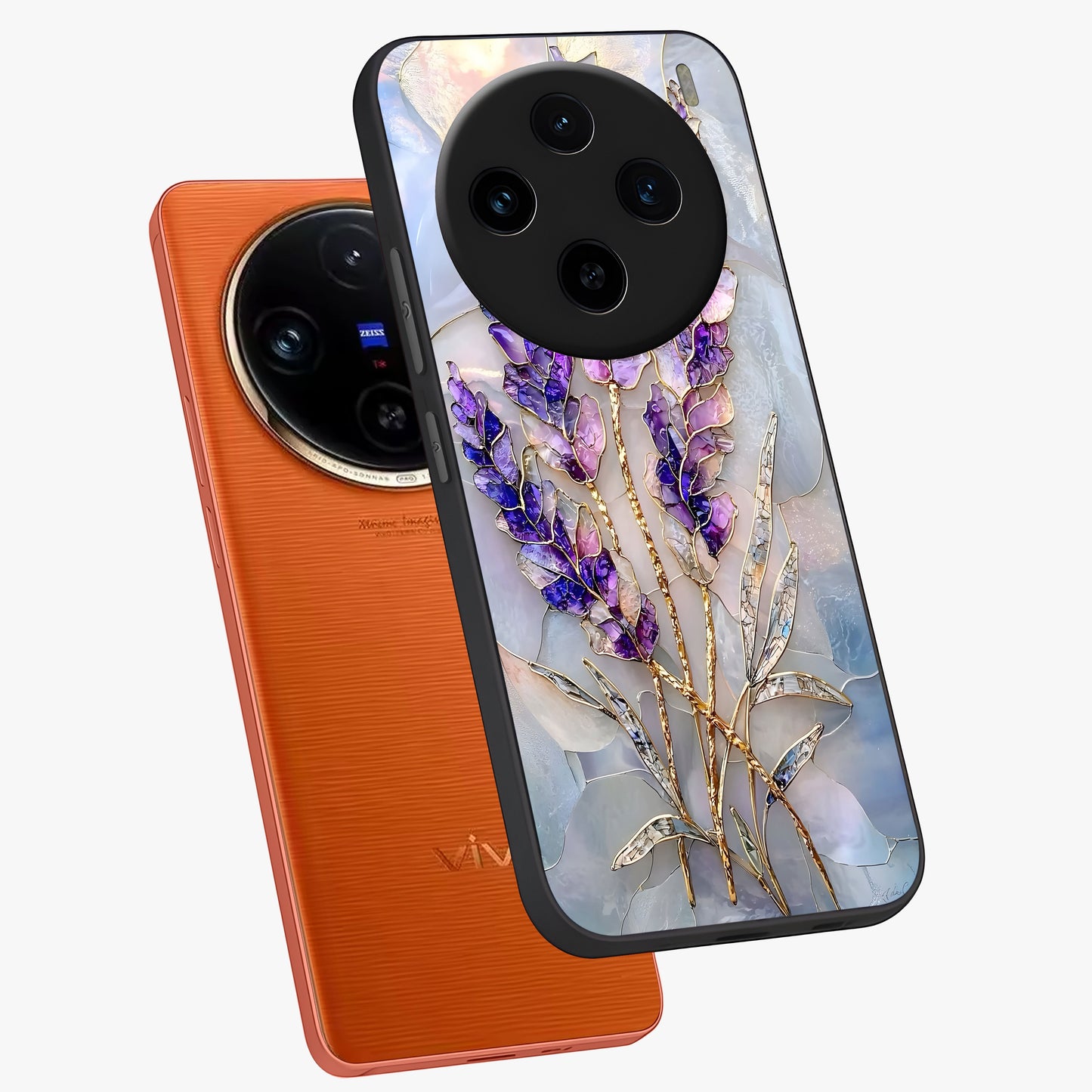 Lavender Dream Glow Glass Case displayed in angled mockup highlighting dreamy purple glow design with soft artistic style.