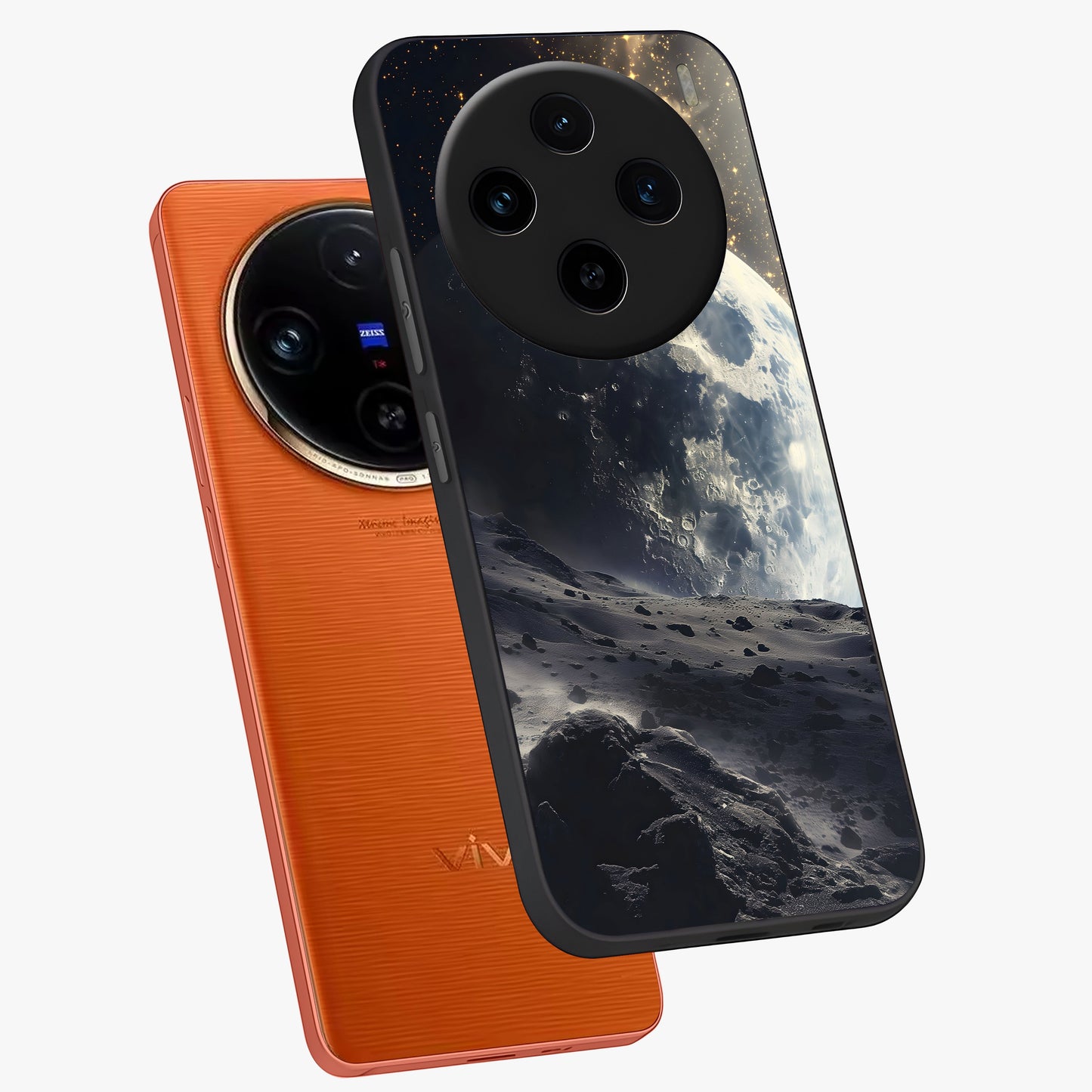 Lunar Horizon Glow Glass Case displayed in angled mockup highlighting celestial moon design with dreamy night aesthetic.