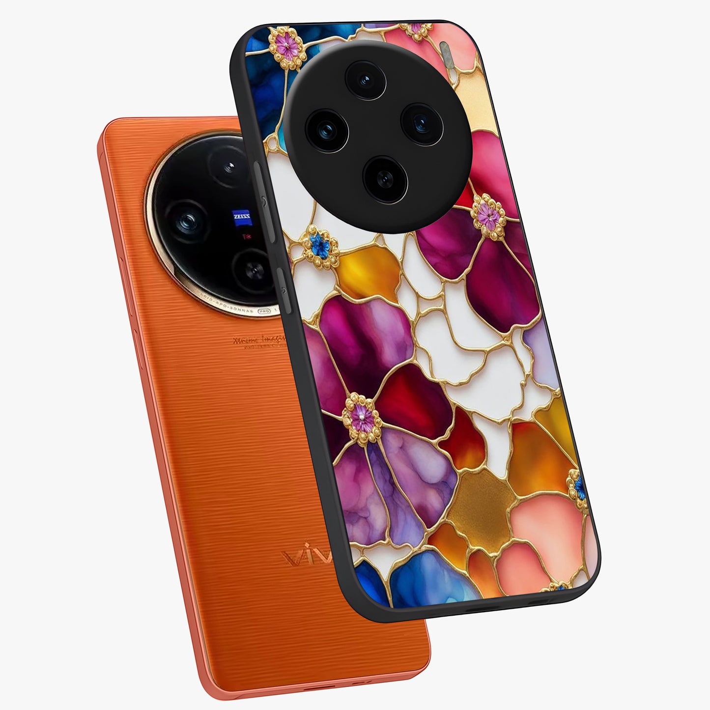 Marble Flower Pattern Glass Case displayed in angled mockup highlighting elegant marble floral design with modern aesthetic.