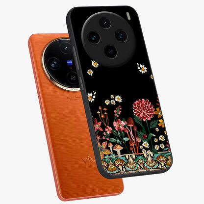 Midnight Bloom Pattern Glass Case displayed in angled mockup highlighting elegant flower design with midnight aesthetic style.