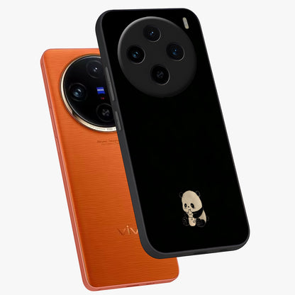 Midnight Panda Love Glass Case displayed in angled mockup highlighting adorable panda illustration with midnight aesthetic.