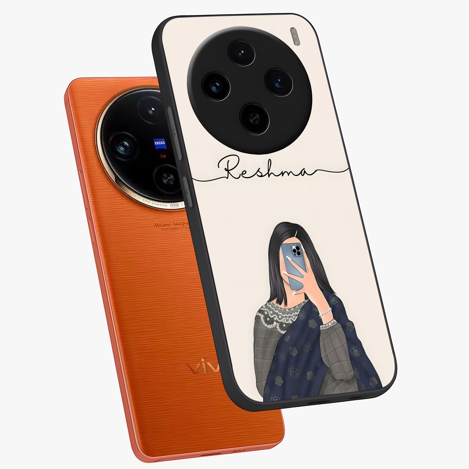 Mirror Mood Muse With Custom Name Glass Case displayed in angled mockup highlighting aesthetic mirror inspired design with custom name feature.