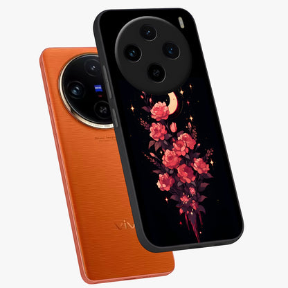 Moonlit Floral Elegance Glass Case displayed in angled mockup highlighting graceful flower design with soft moonlight aesthetic.