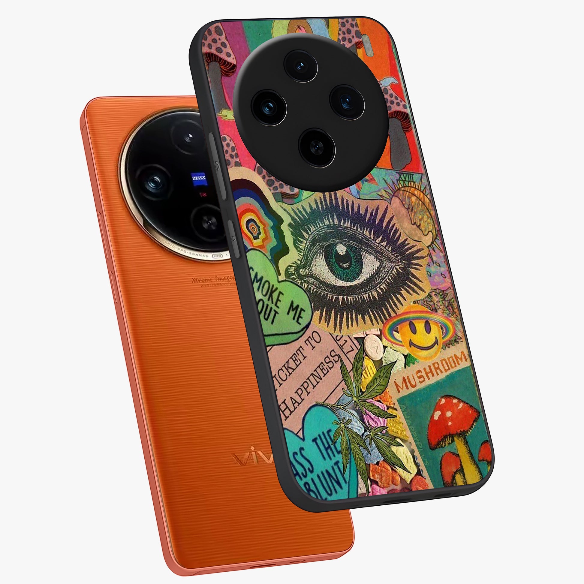 Mystic Eye Wonderland Glass Case displayed in angled mockup highlighting magical eye illustration with dreamy aesthetic.