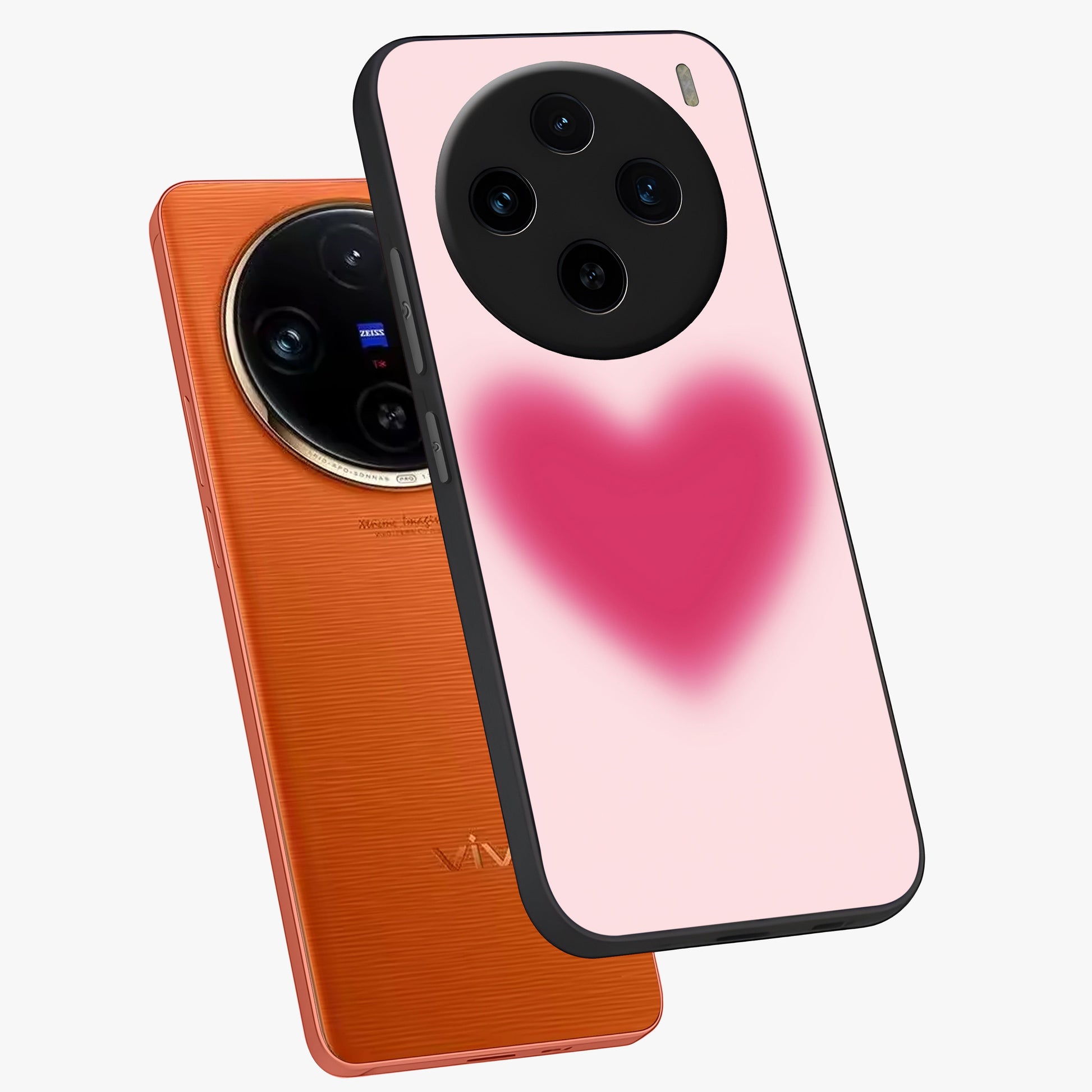 Pink Aura Heart Glass Case displayed in angled mockup highlighting vibrant pink heart design with dreamy aura aesthetic.