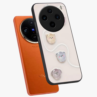 Puffy Face Parade Glass Case displayed in angled mockup highlighting playful cartoon face design with fun aesthetic.