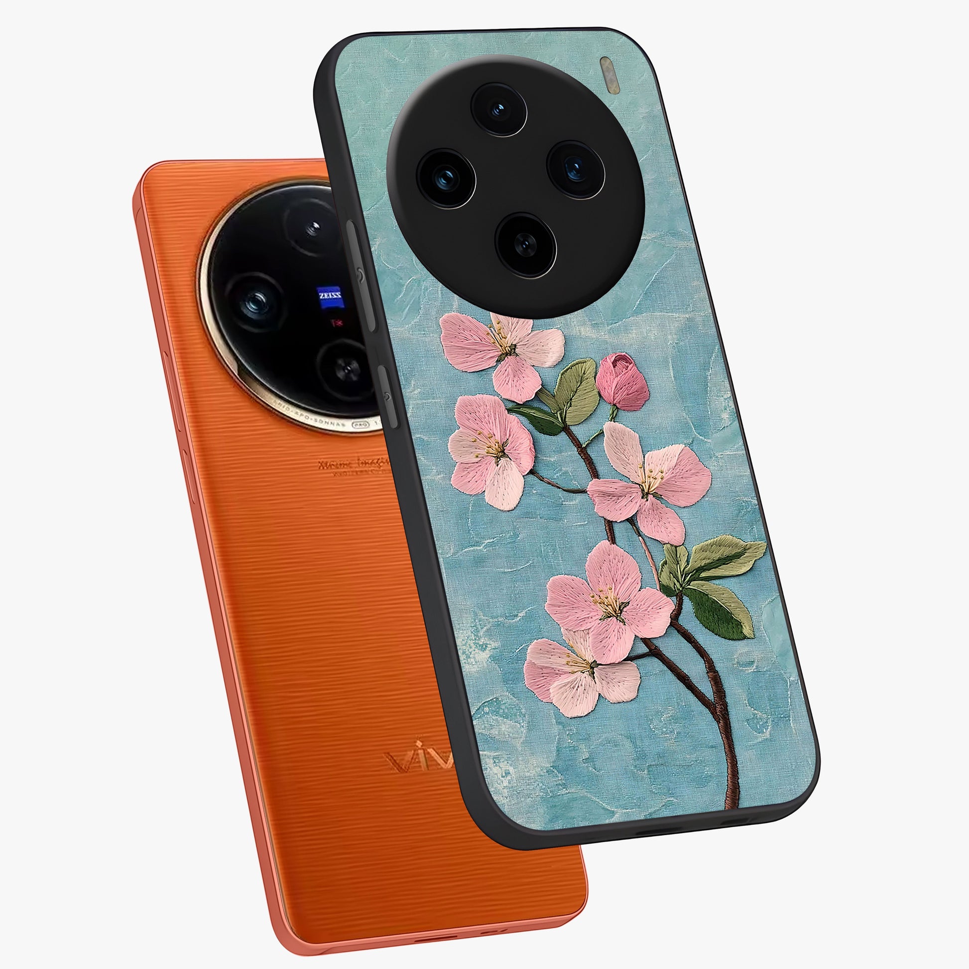 Threaded Blossom Breeze Glass Case displayed in angled mockup highlighting elegant floral design with soft aesthetic style.