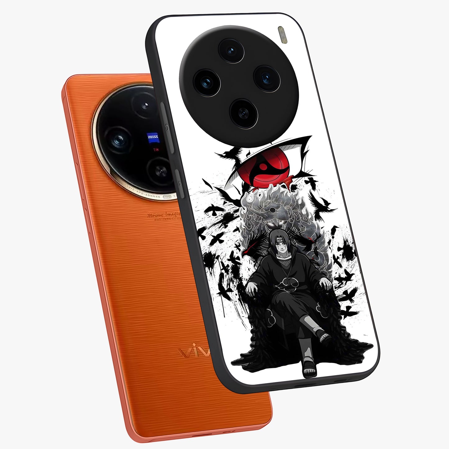 Uchiha Shadow Throne Glass Case displayed in angled mockup highlighting glowing aquatic design with celestial aesthetic.