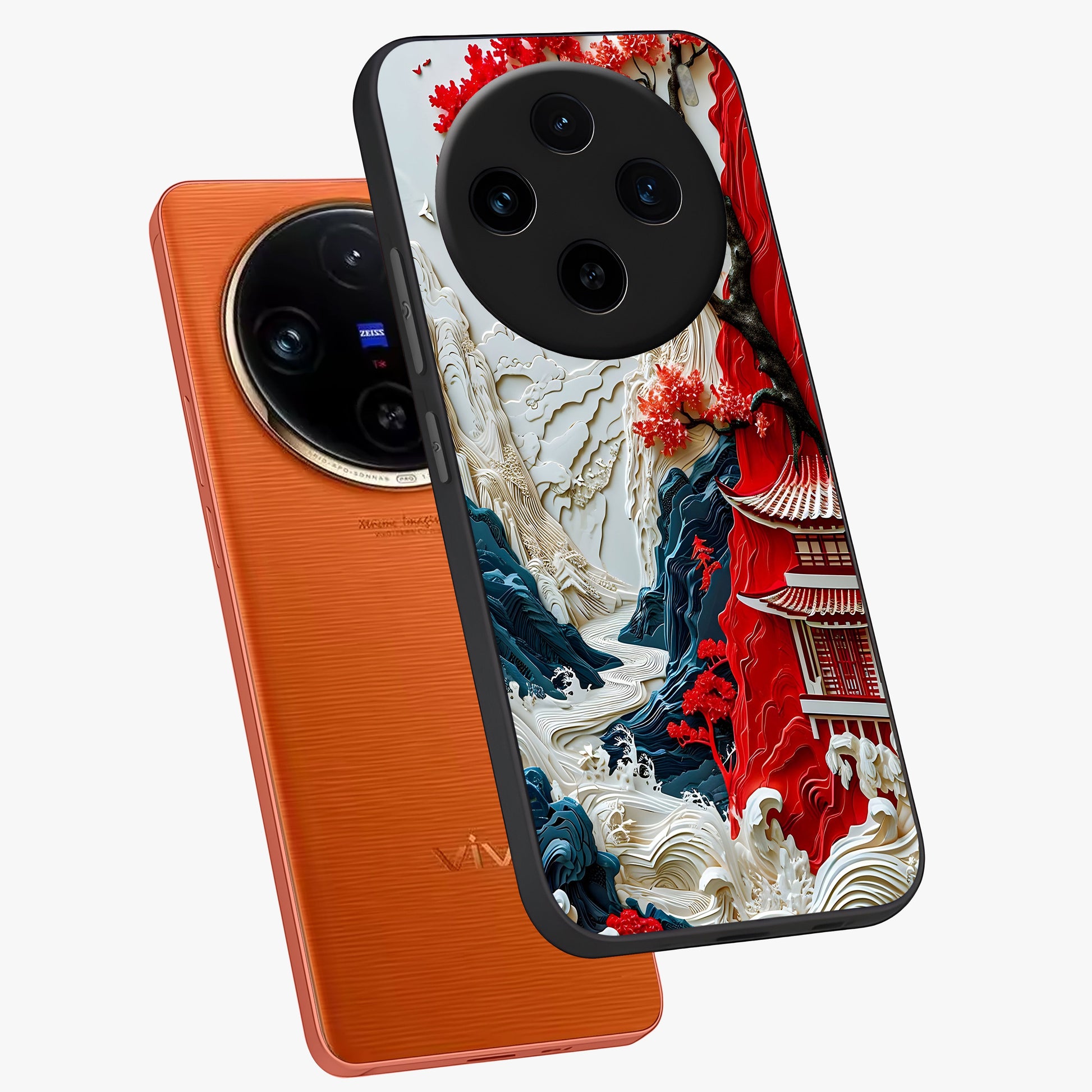 Whispers Of Sakura Waves Glass Case displayed in angled mockup highlighting flowing sakura design with soft floral aesthetic.