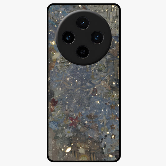 Aesthetic Astrolophia Glass Case showing flat back view with dreamy aesthetic design and glossy glass finish.