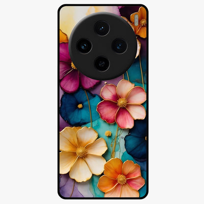 Artlyn Grace Flower Pattern Glass Case showing flat back view with elegant floral pattern artwork and glossy glass finish.