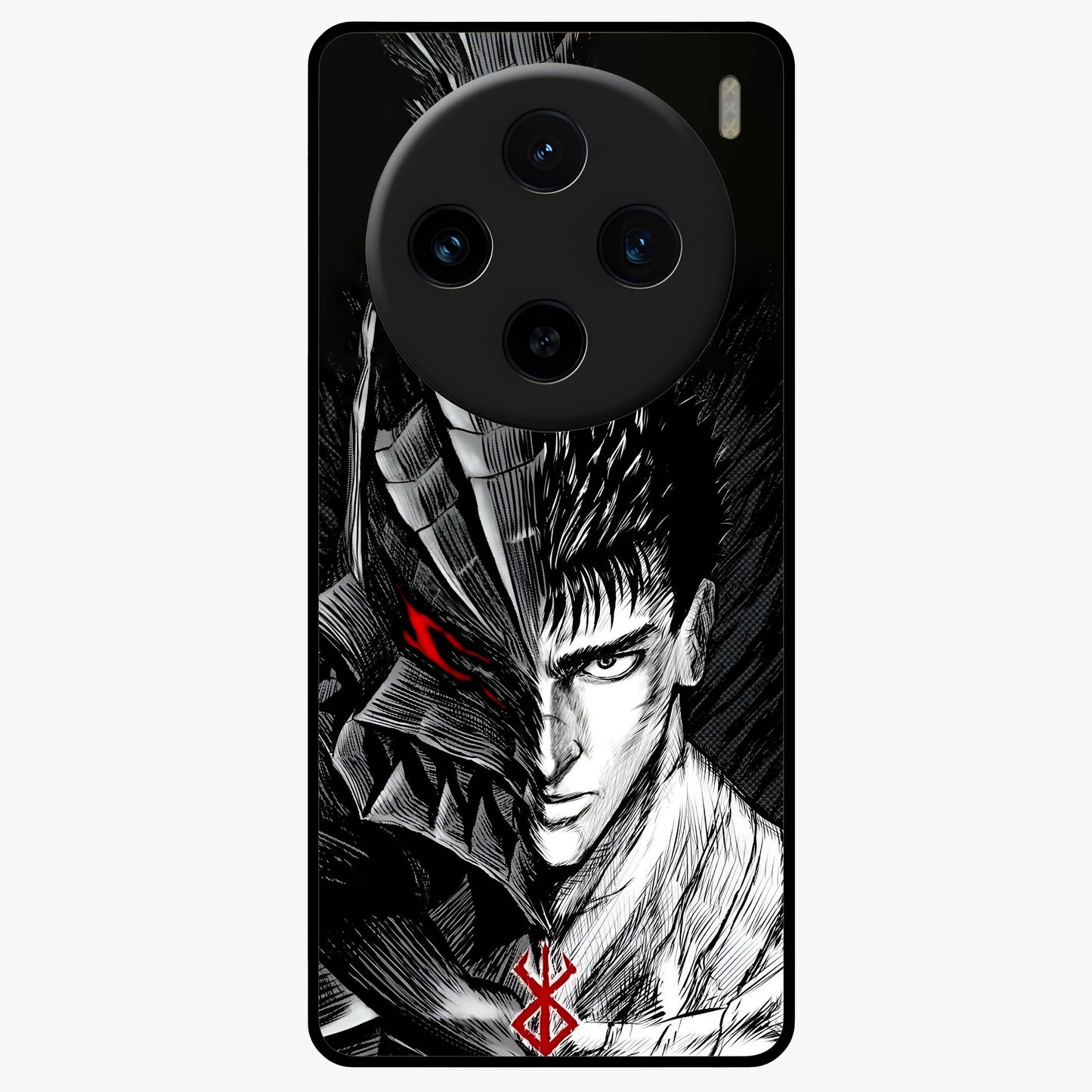 Berserker Blood Oath Glass Case showing flat back view with fierce warrior inspired artwork and glossy glass finish.