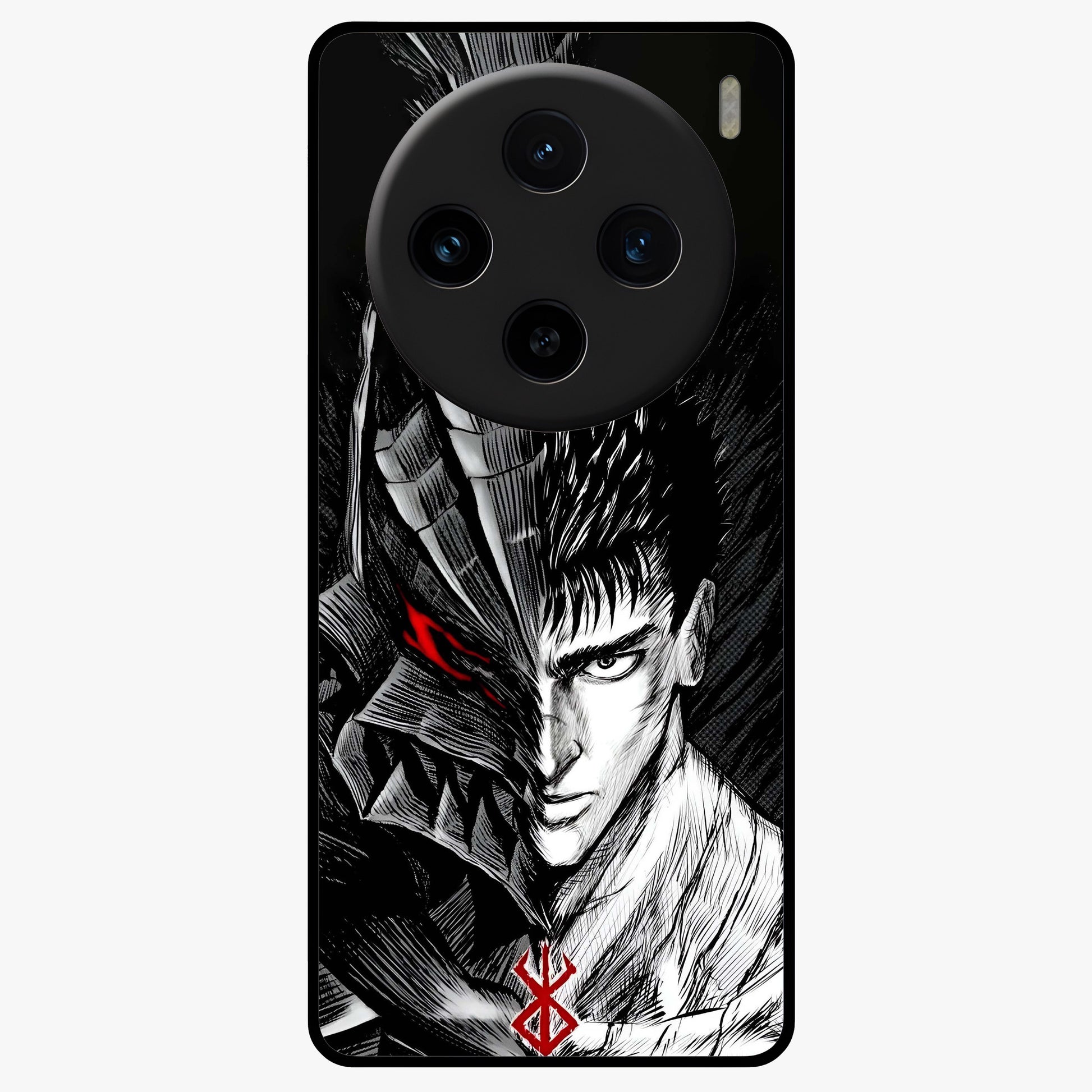 Berserker Blood Oath Glass Case showing flat back view with fierce warrior inspired artwork and glossy glass finish.